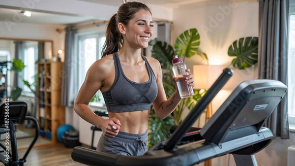Obraz Her treadmill workout ends with a satisfied grin