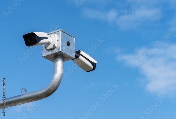 Obraz security camera on blue sky