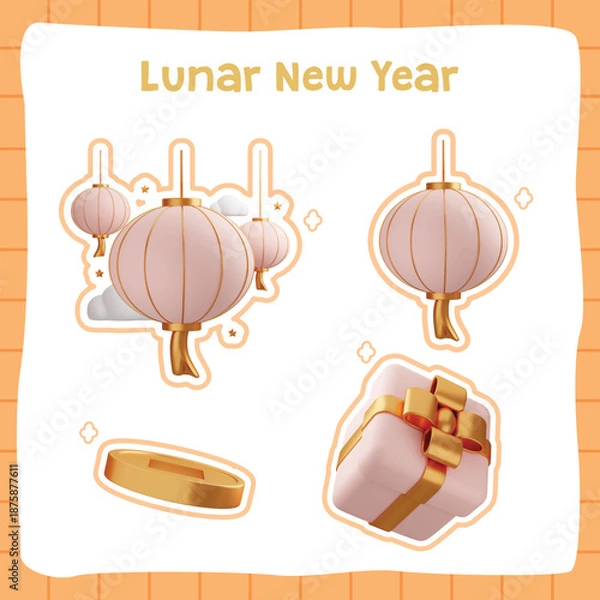 Obraz Lunar New Year Lantern and Gift
