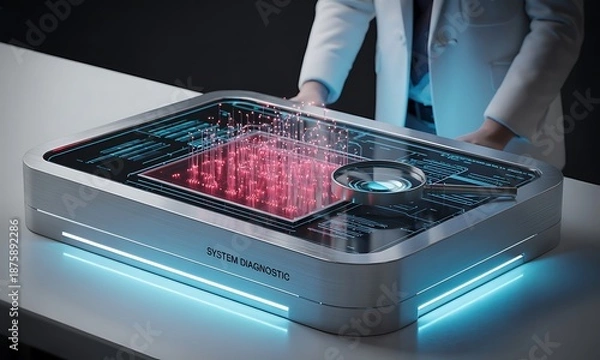 Obraz Scientist interacting with futuristic technology.