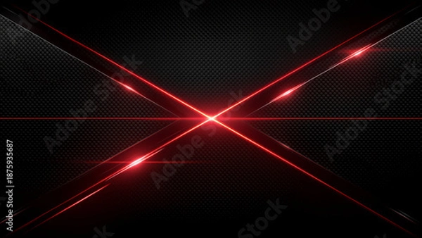 Obraz 黒背景に交差する赤いレーザー光線の輝きとエフェクト