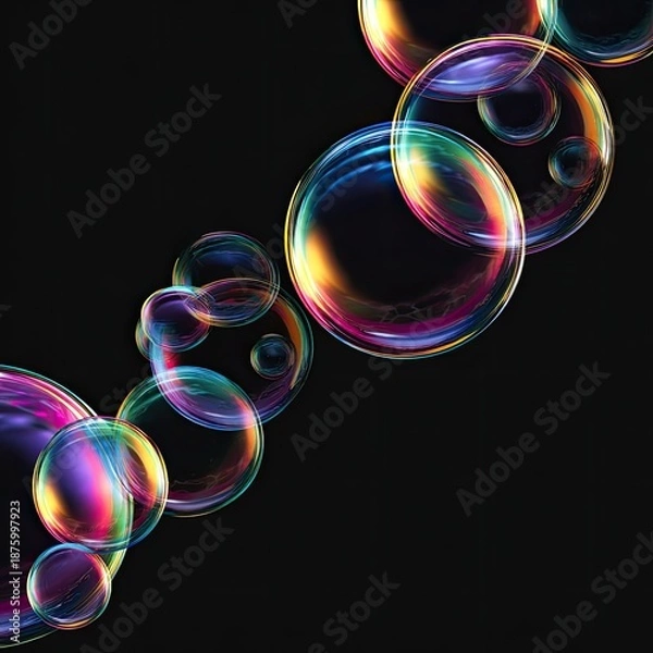 Obraz Iridescent Bubbles Floating on Dark Backdrop Abstract