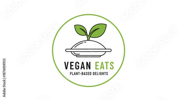 Fototapeta Vegan Eats Logo with Serving Dish.
