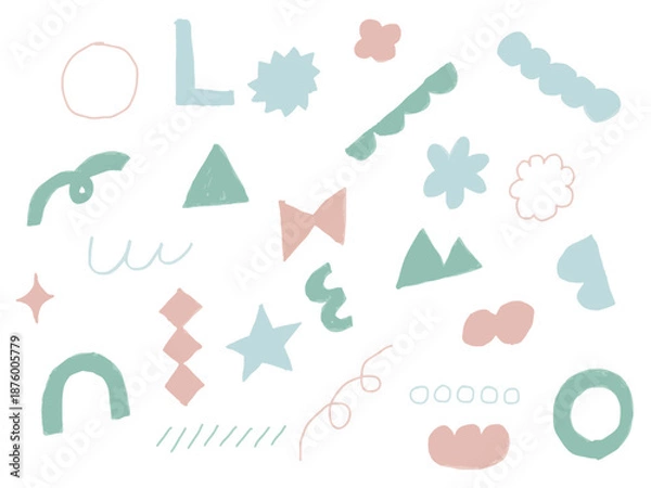 Fototapeta 手描きあしらいセット　幾何学模様　色鉛筆　かわいい