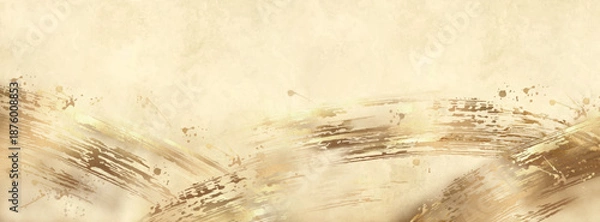 Fototapeta [和風の背景素材。金箔の筆跡と和紙のテクスチャ。波のような金のラインとスプラッター]ベクター、イラスト