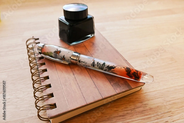 Obraz 万年筆とインクとメモ帳