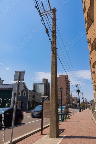 Obraz 北海道函館-日本最古の電柱-