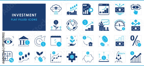 Obraz Investment related 30 solid flat icons set.