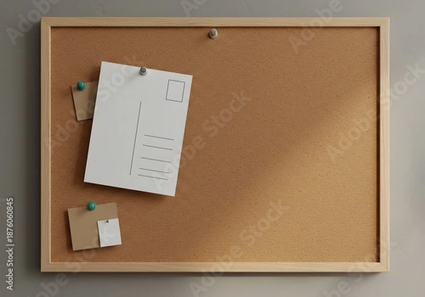 Obraz Warm Light on Corkboard: Notes & Postcard Memories