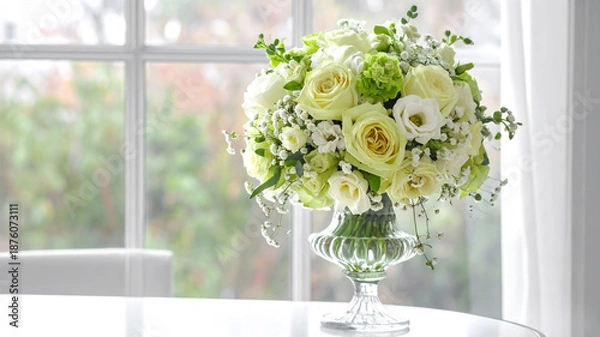 Obraz ペールグリーンとホワイトのフラワーアレンジメント