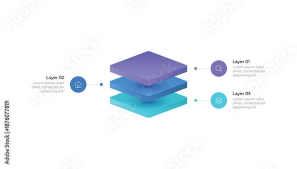 Fototapeta Modern 3D Block Layer Infographic for Three Step Presentation.