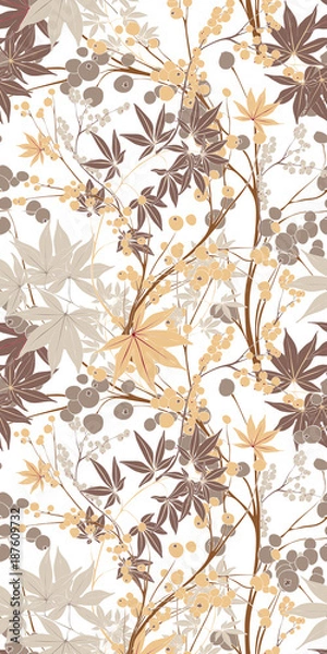 Fototapeta Bright Asian Vector Seamless Botanical Pattern