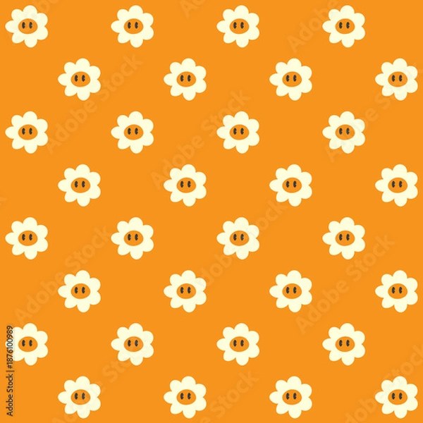 Fototapeta Cute Flower Character Vector Seamless Pattern
