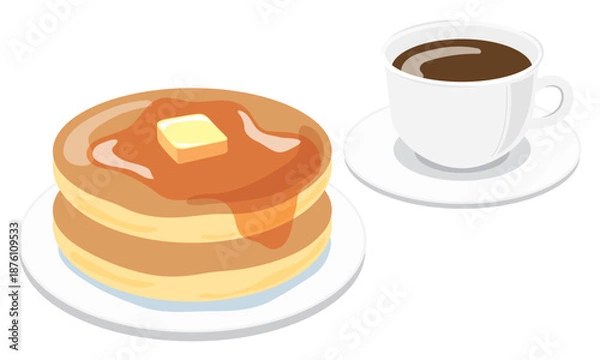 Obraz レトロな喫茶店のパンケーキとホットコーヒーのセット