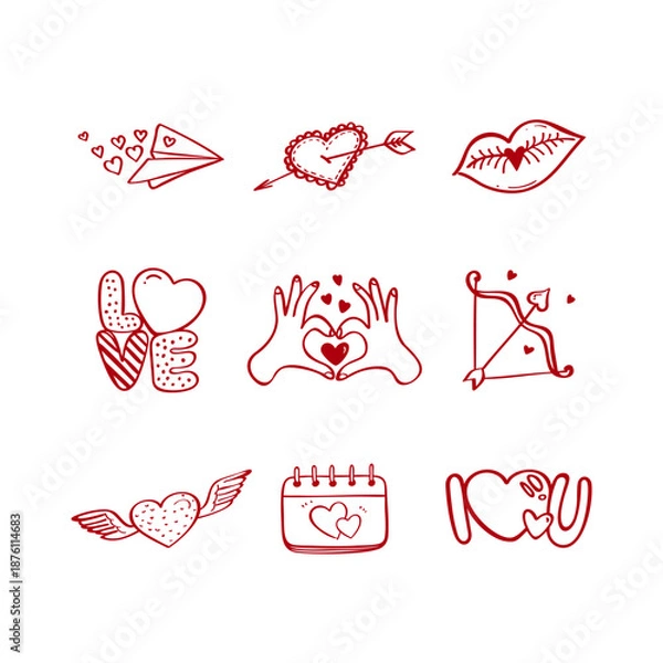 Obraz Valentine's day hand drawn vector illustrations. Vector set with love elements