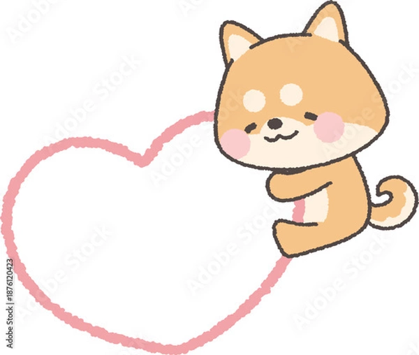 Obraz 	ハートに抱きつく茶色の柴犬