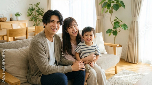 Obraz リビングでくつろぐ親子