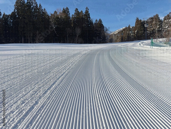 Obraz スキー場圧雪車キャタピュラピステンの跡 
