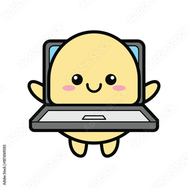 Obraz Cute Cartoon Character Using Laptop Computer