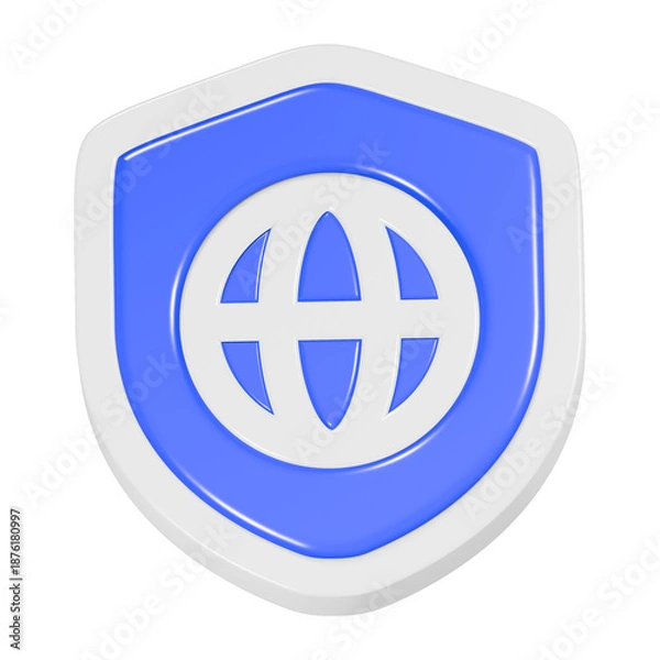 Obraz web shield icon 3d render white & blue