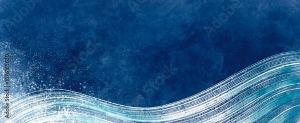 Obraz うねる青い波 和風背景