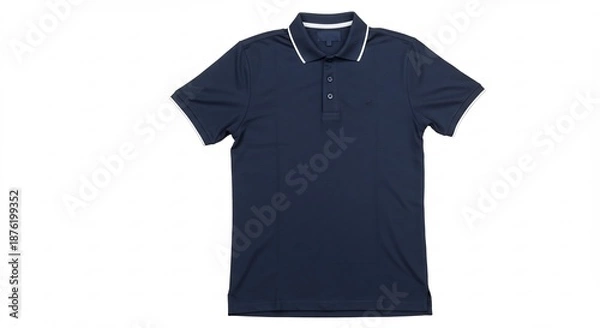 Fototapeta 白い背景で鮮やかに際立つ紺色ポロシャツ明瞭な光がシンプルさと清潔感を強調するアパレル商品. AI Generated