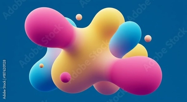 Fototapeta 鮮やかで柔らかな色調の滑らかな流体が絶妙に絡み合い浮遊する3D抽象的なアートワーク静かな青い背景で柔らかい光が奥行きと美しさを繊細に引き立てる. AI Generated
