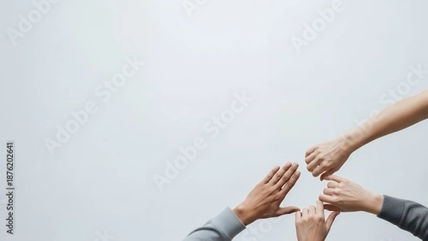 Obraz Minimal teamwork concept, hands forming circle gesture, empty space for text