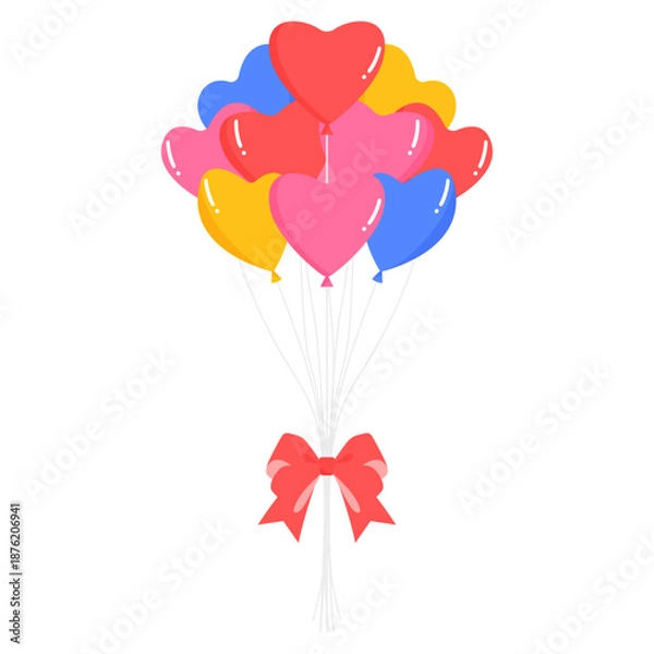 Fototapeta リボン付きの風船、ハート型、イラスト、アイコン、デコレーション素材	