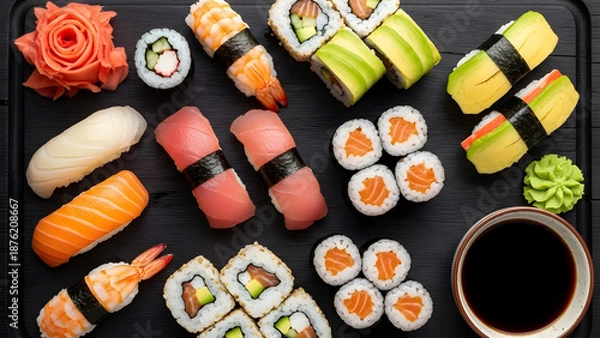 Obraz Assorted sushi rolls served fresh