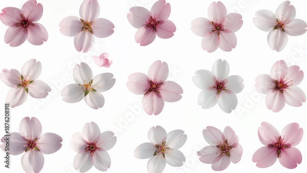 Obraz Spring Cherry Blossom Design Elements Collection Isolated on White