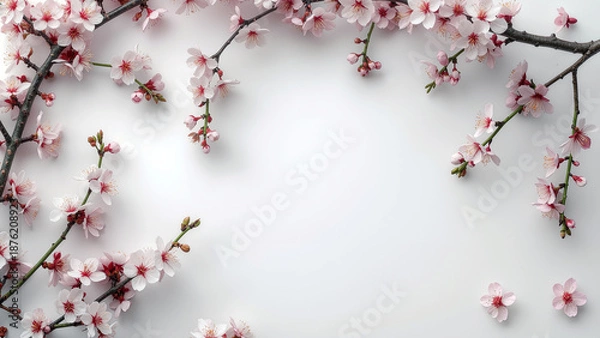 Obraz Spring Cherry Blossom Design Elements Collection Isolated on White