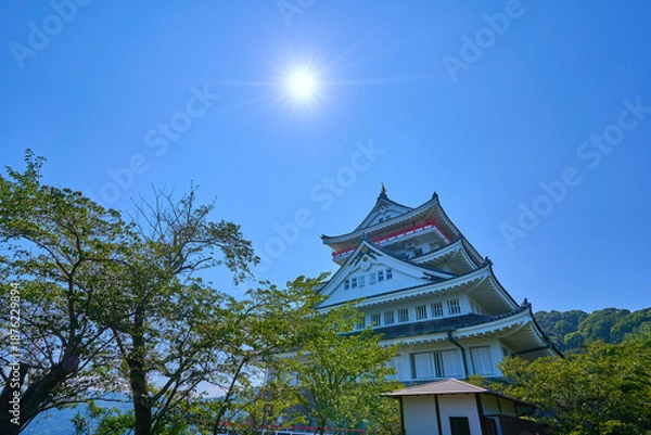 Obraz 静岡県熱海市の観光スポット熱海城を逆光で見る