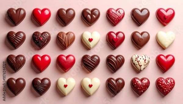 Obraz ハートとチョコレートのセット、バレンタインデーのチョコレート, AI生成画像