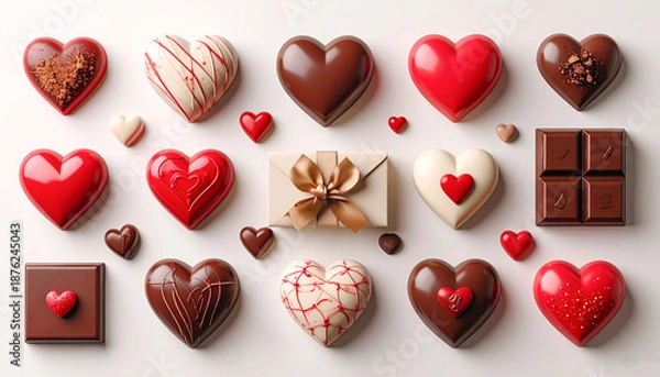 Fototapeta ハートとチョコレートのセット、バレンタインデーのチョコレート, AI生成画像