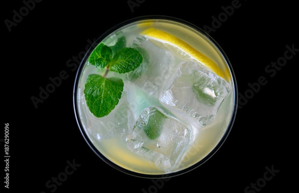 Obraz Overhead Mojito Cocktail on Black Surface