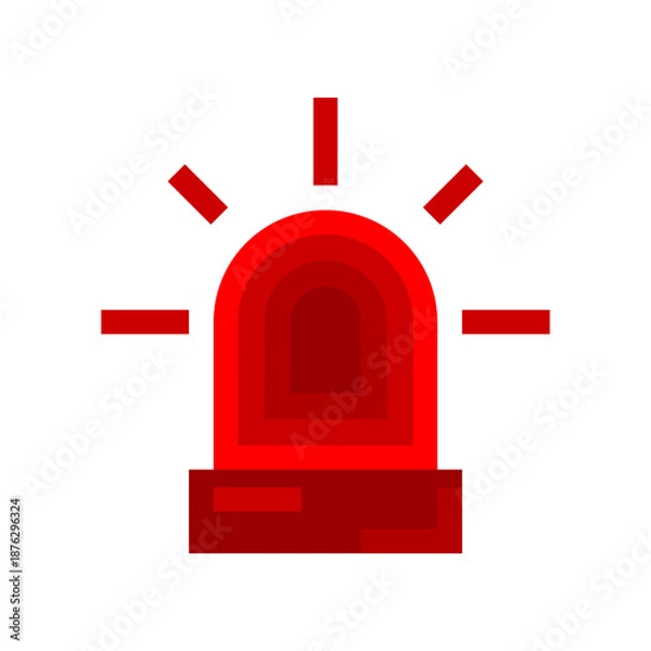 Obraz Red siren light rays icon flat vector design