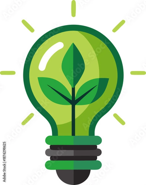 Obraz Green lightbulb with leaf inside clean art vector