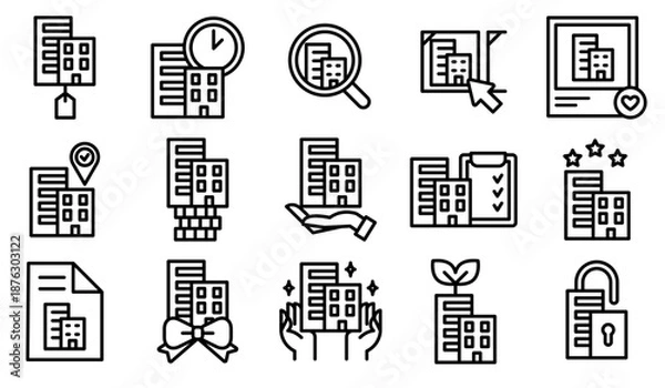 Obraz 부동산 아파트 아웃라인 아이콘 세트