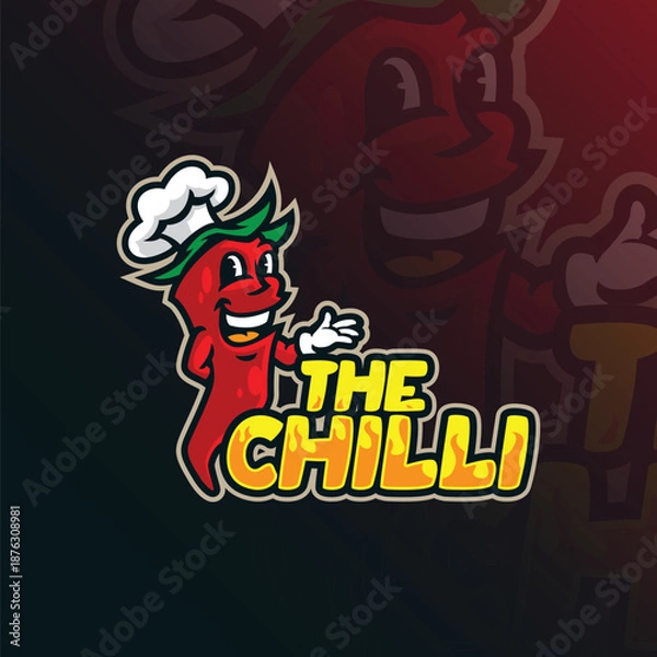 Obraz Chilli mascot logo design vector. Chilli chef illustration.