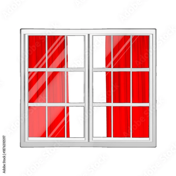 Obraz 赤いカーテンの窓