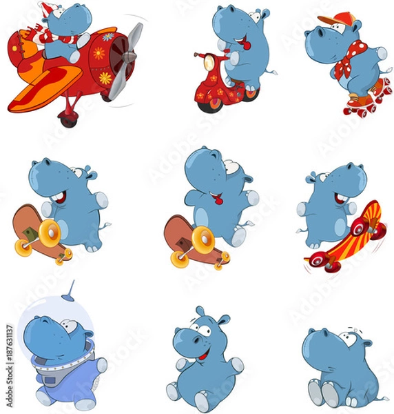 Obraz Set of  Cartoon Illustration. Cute Hippo for you Design