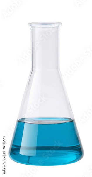 Obraz erlenmeyer flask with blue liquid on white background.