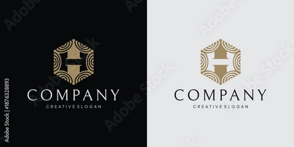 Obraz Elegant Gold Geometric H Initial Logo Template with Circular Pattern Design