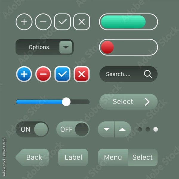 Obraz Website UI Icon Set With Buttons Toggles And Controls