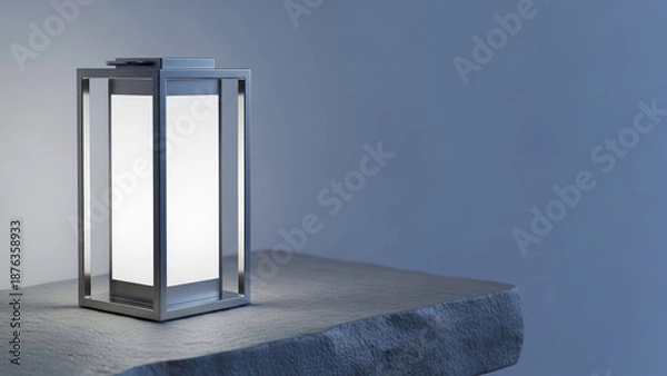 Obraz Modern silver Ramadan lantern on gray stone with large copy space