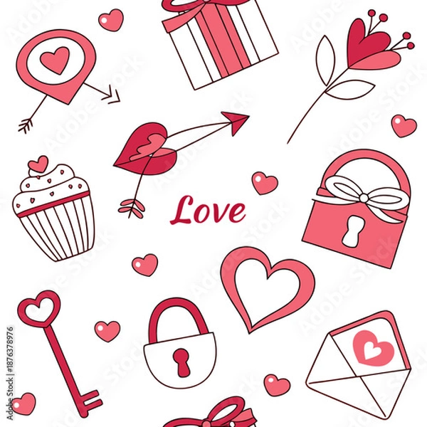 Obraz seamless pattern Cute valentine's day love hearts and romantic elements seamless pattern background