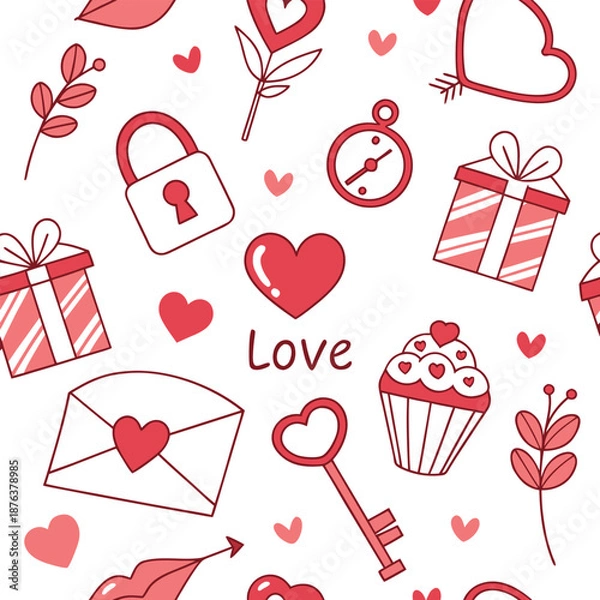 Obraz seamless pattern Cute valentine's day love hearts and romantic elements seamless pattern background