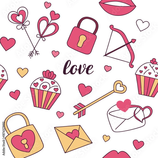 Obraz seamless pattern Cute valentine's day love hearts and romantic elements seamless pattern background