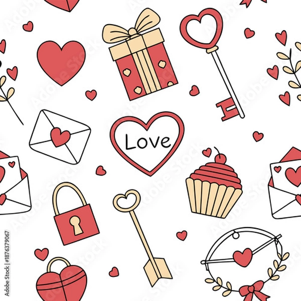 Obraz seamless pattern Cute valentine's day love hearts and romantic elements seamless pattern background